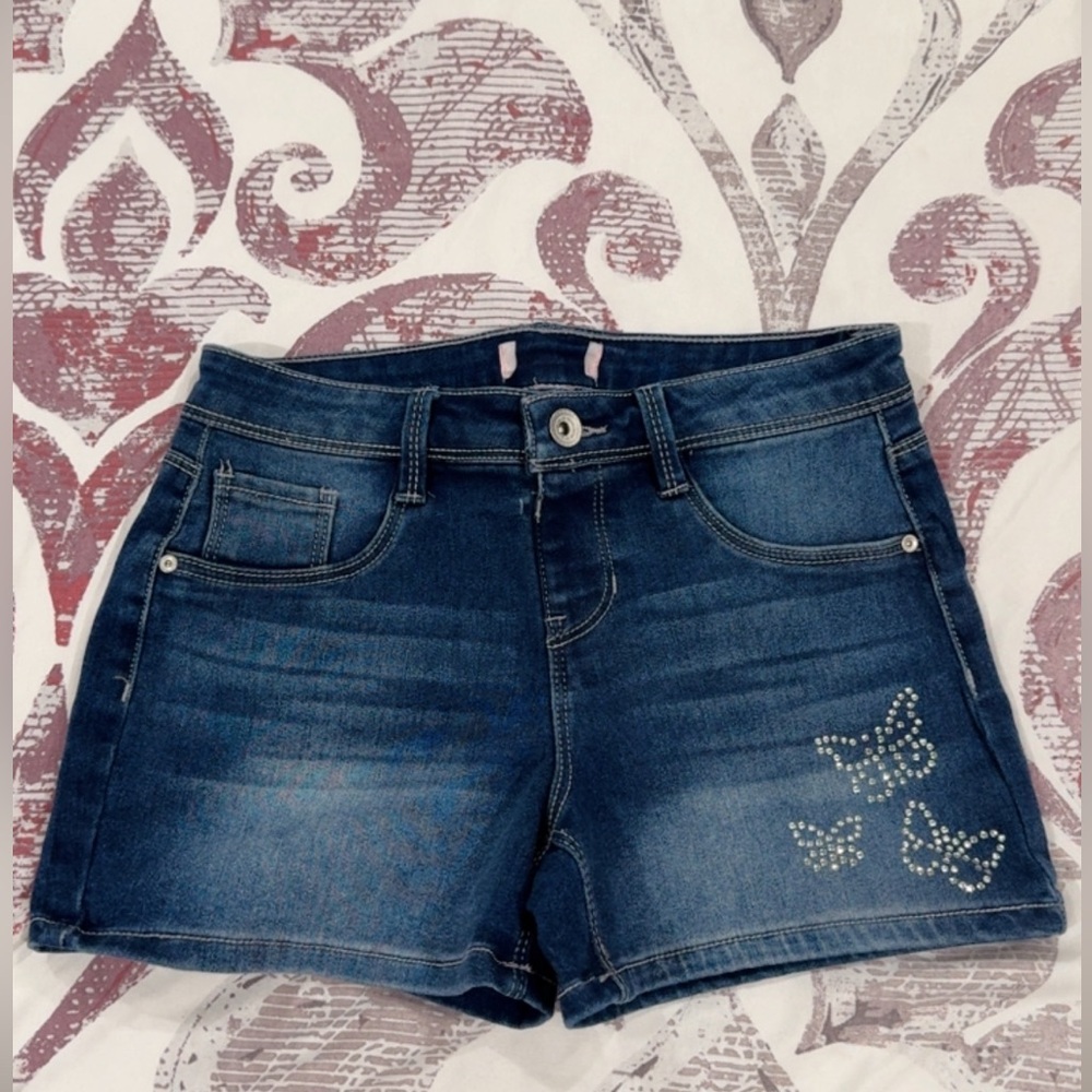 Blue Denim Shorts with Butterfly Accents
